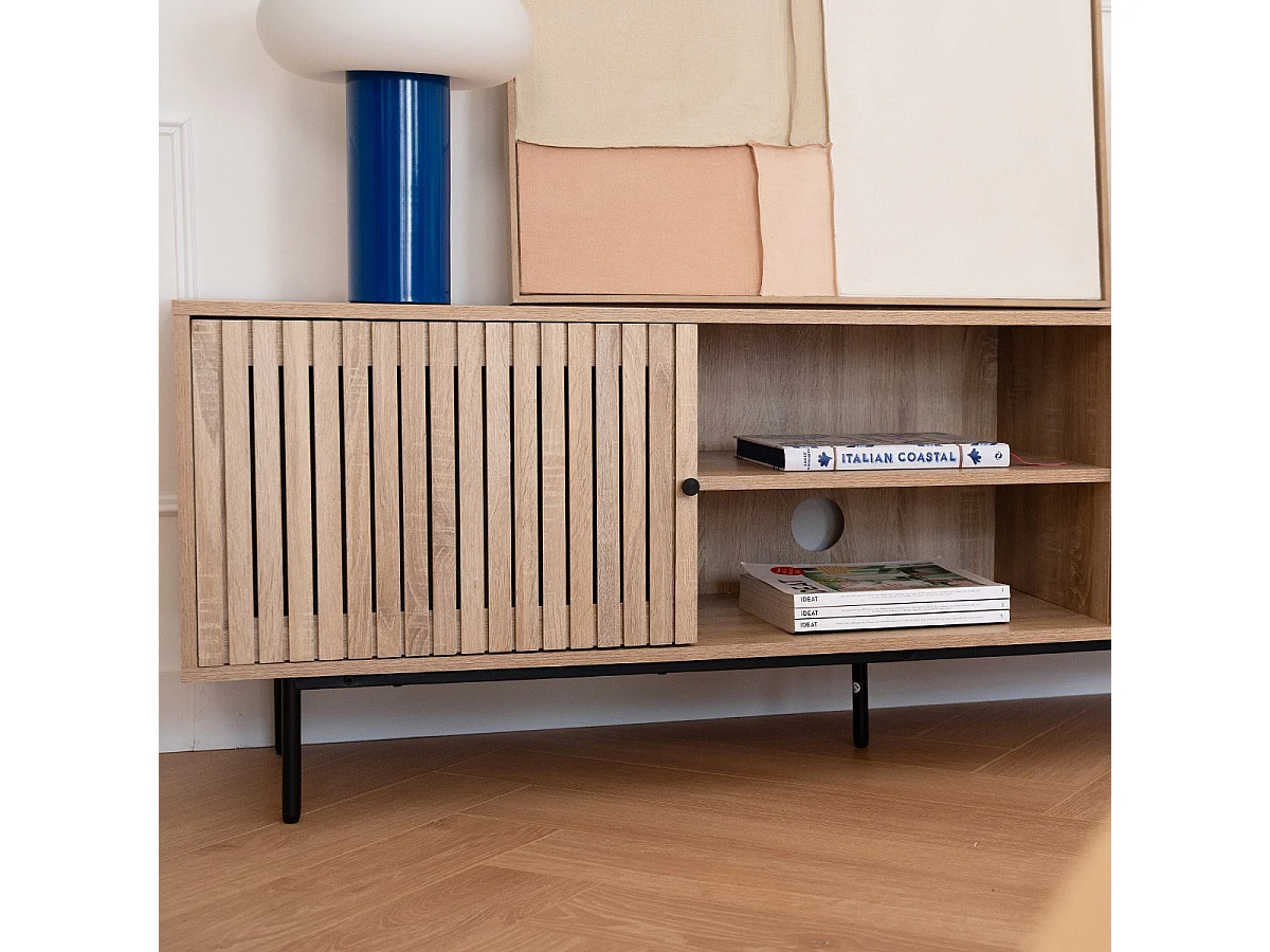 Meuble TV 2 portes couleur chêne 160 cm - Solna