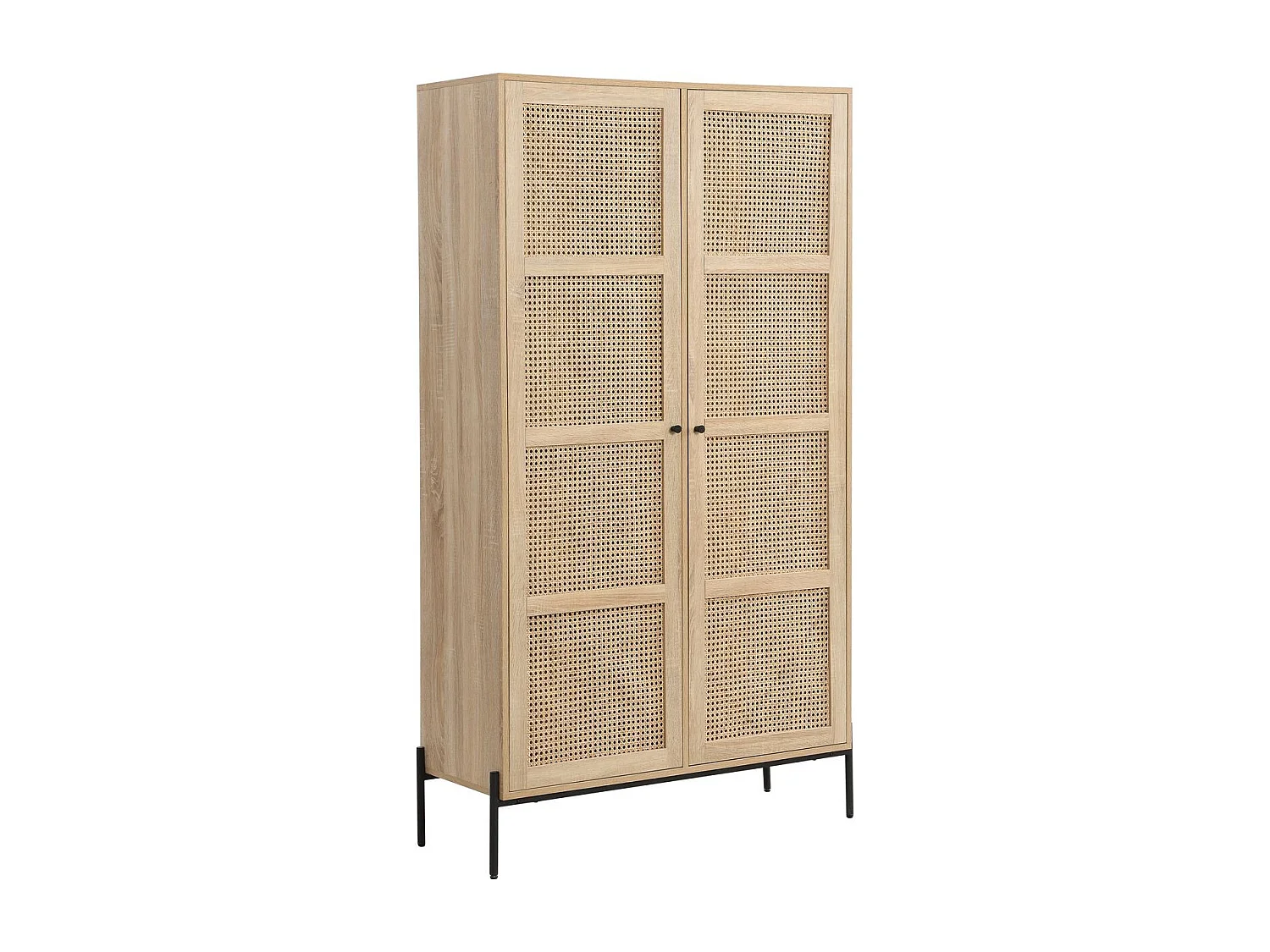 Armoire 2 portes en cannage et effet chêne 100 cm - Iris