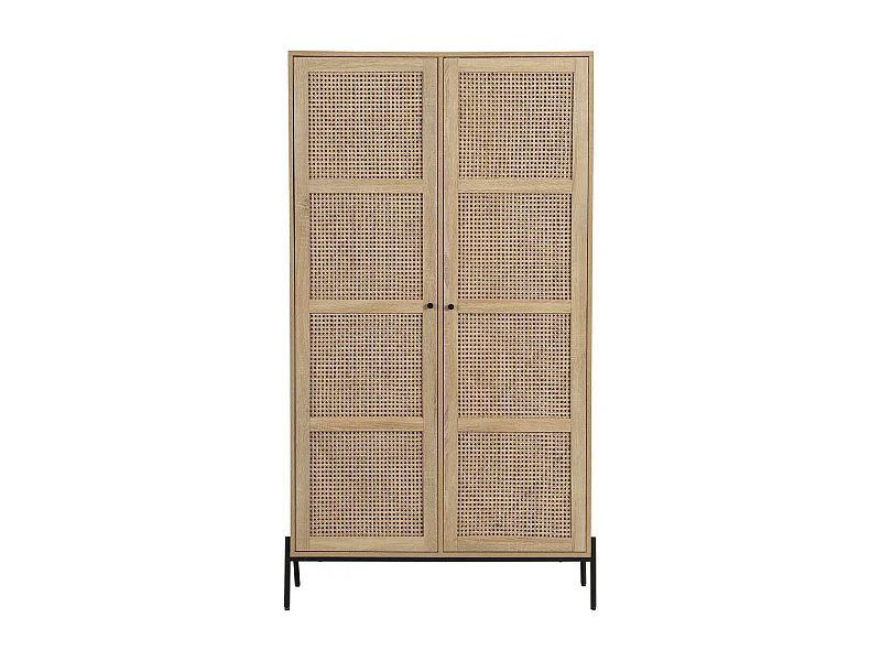 Armoire 2 portes en cannage et effet chêne 100 cm - Iris