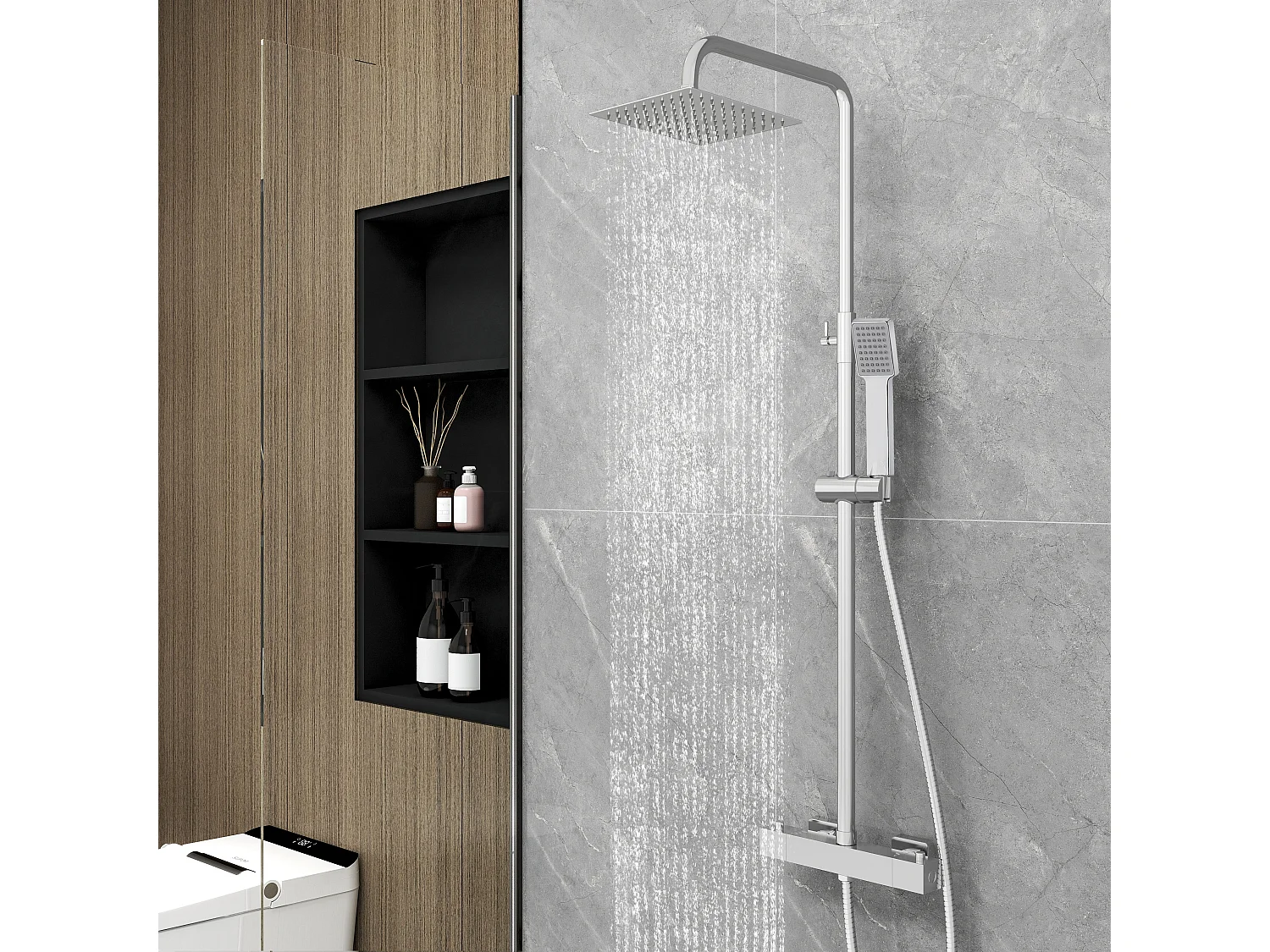 AICA colonne de douche thermostatique en laiton, douche de tête carrée 20X20CM, hauteur réglable