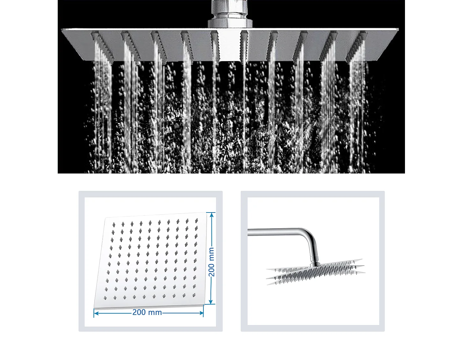 AICA colonne de douche thermostatique en laiton, douche de tête carrée 20X20CM, hauteur réglable