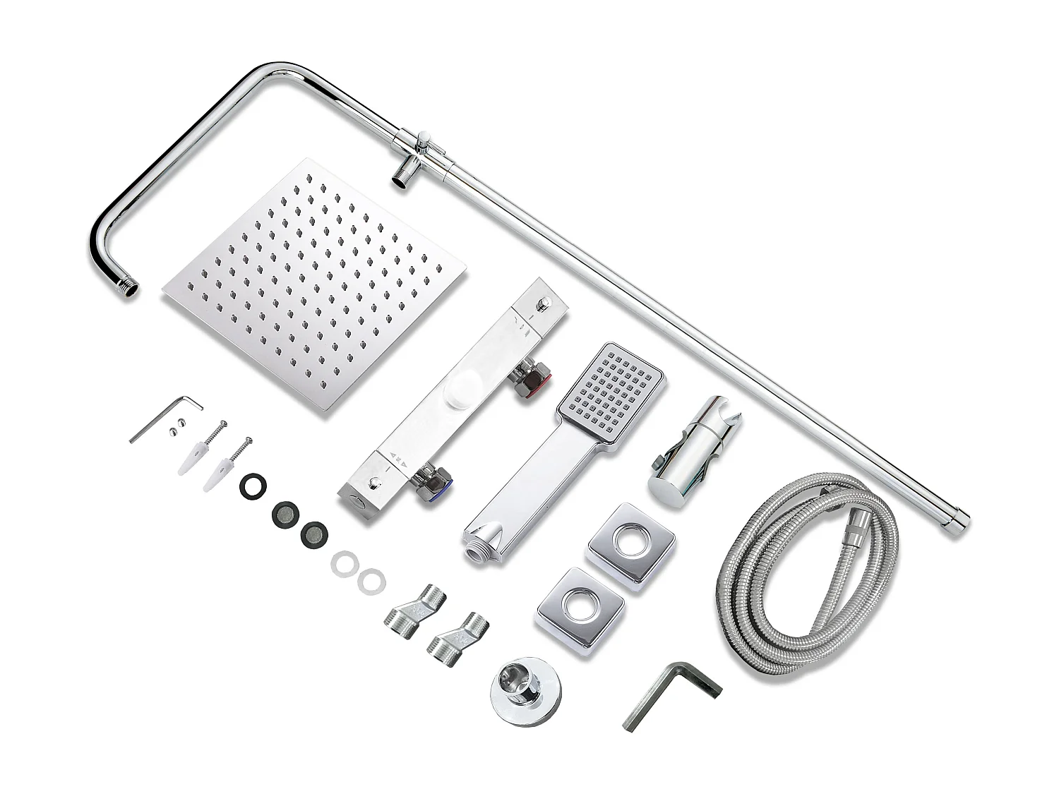 AICA colonne de douche thermostatique en laiton, douche de tête carrée 20X20CM, hauteur réglable