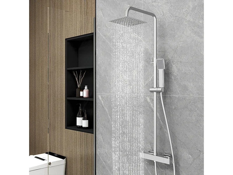 AICA colonne de douche thermostatique en laiton, douche de tête carrée 20X20CM, hauteur réglable