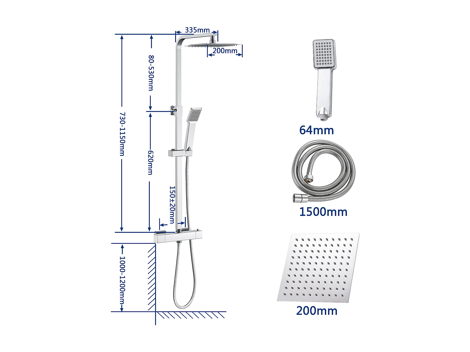 AICA colonne de douche thermostatique, avec mitigeur réglable en hauteur