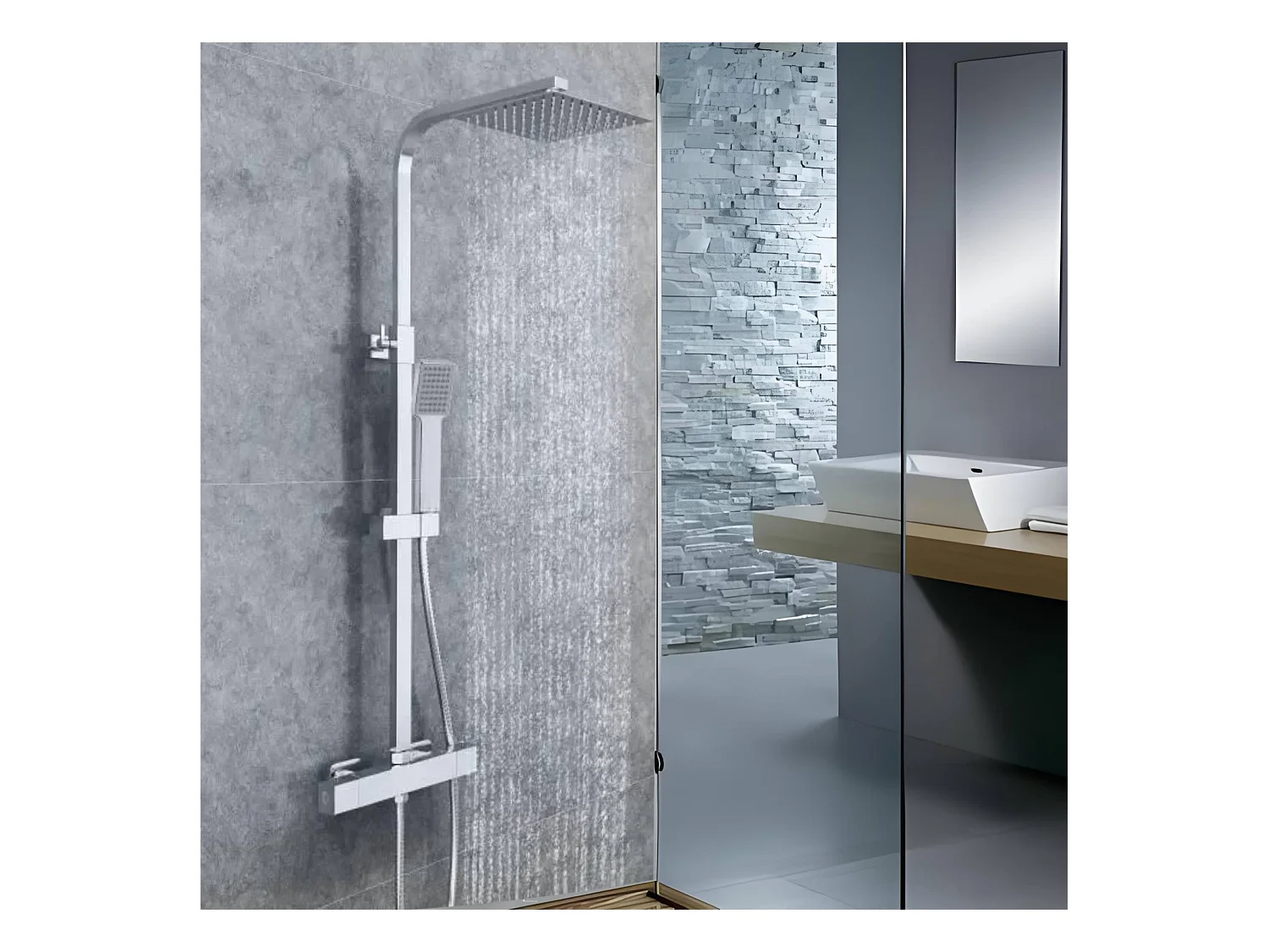 AICA colonne de douche thermostatique, avec mitigeur réglable en hauteur