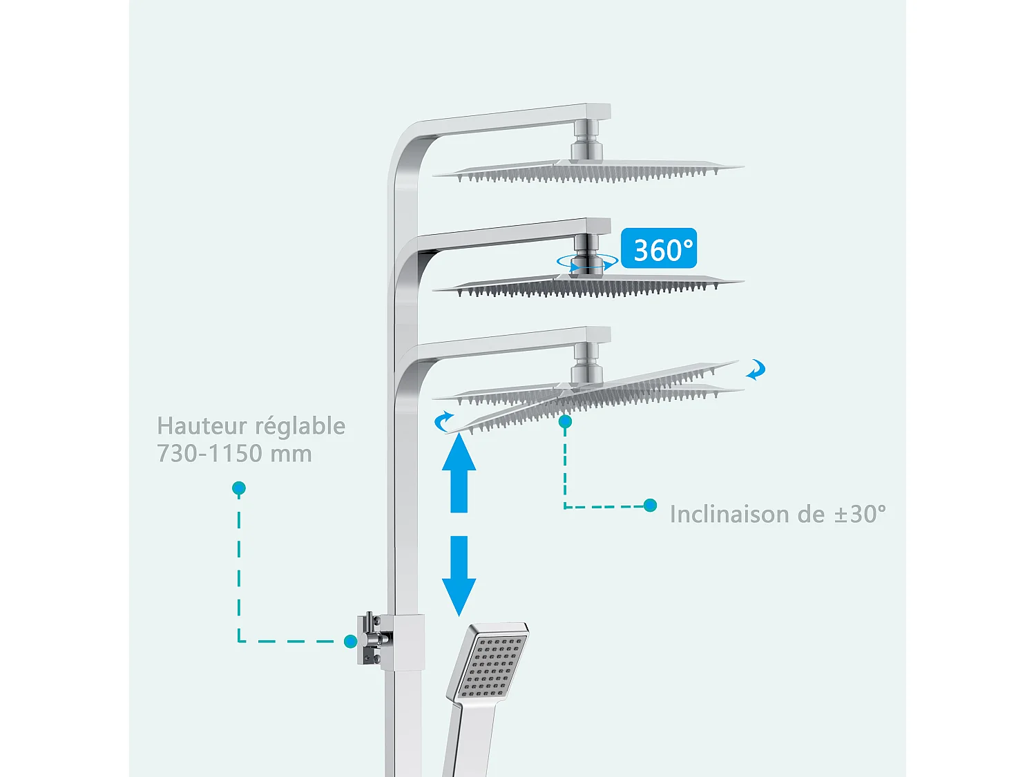 AICA colonne de douche thermostatique, avec mitigeur réglable en hauteur