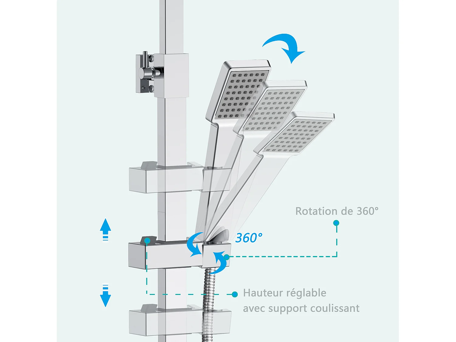 AICA colonne de douche thermostatique, avec mitigeur réglable en hauteur