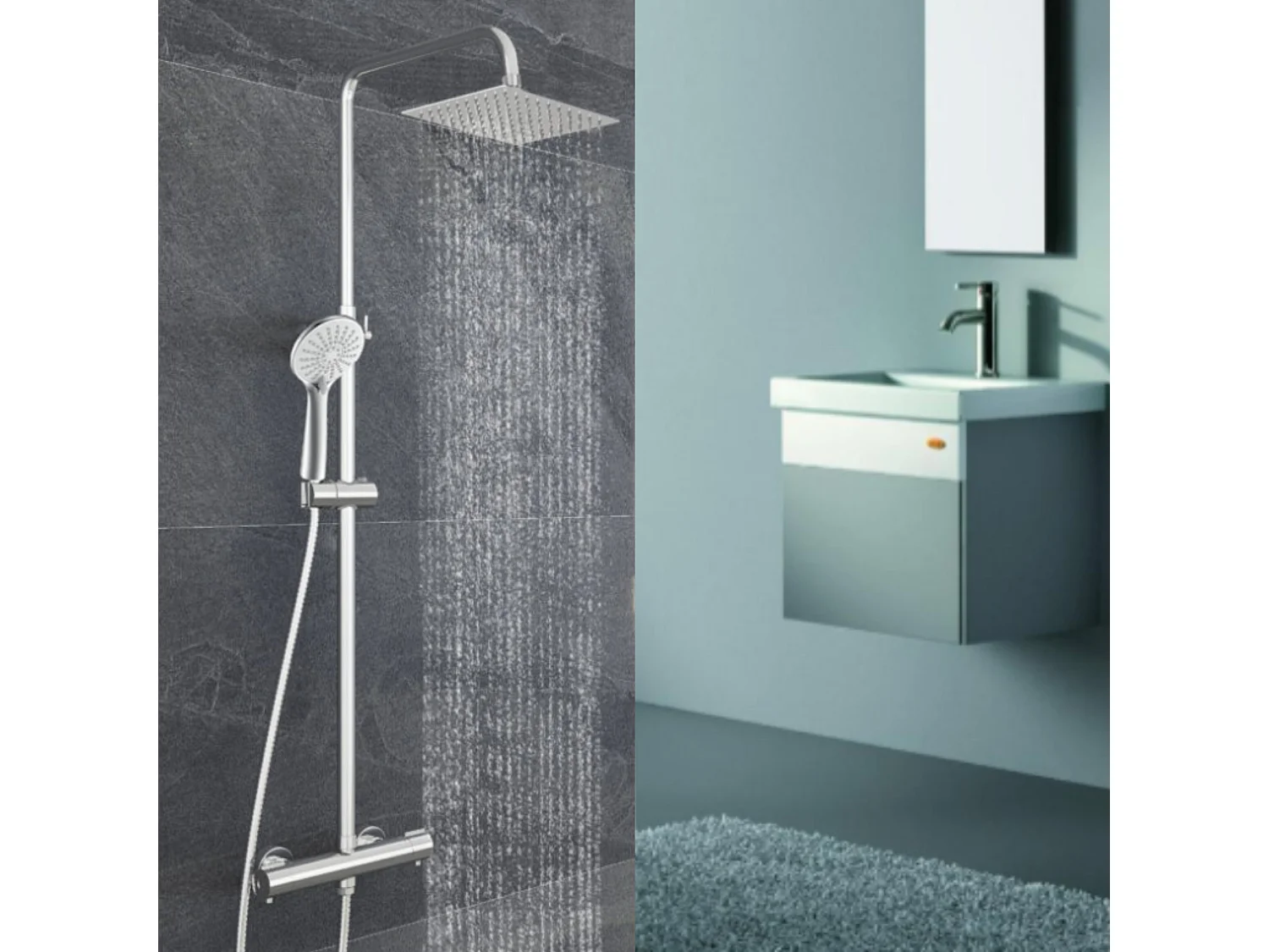 AICA colonne de douche thermostatique en laiton, douche de tête carrée, 3 jets