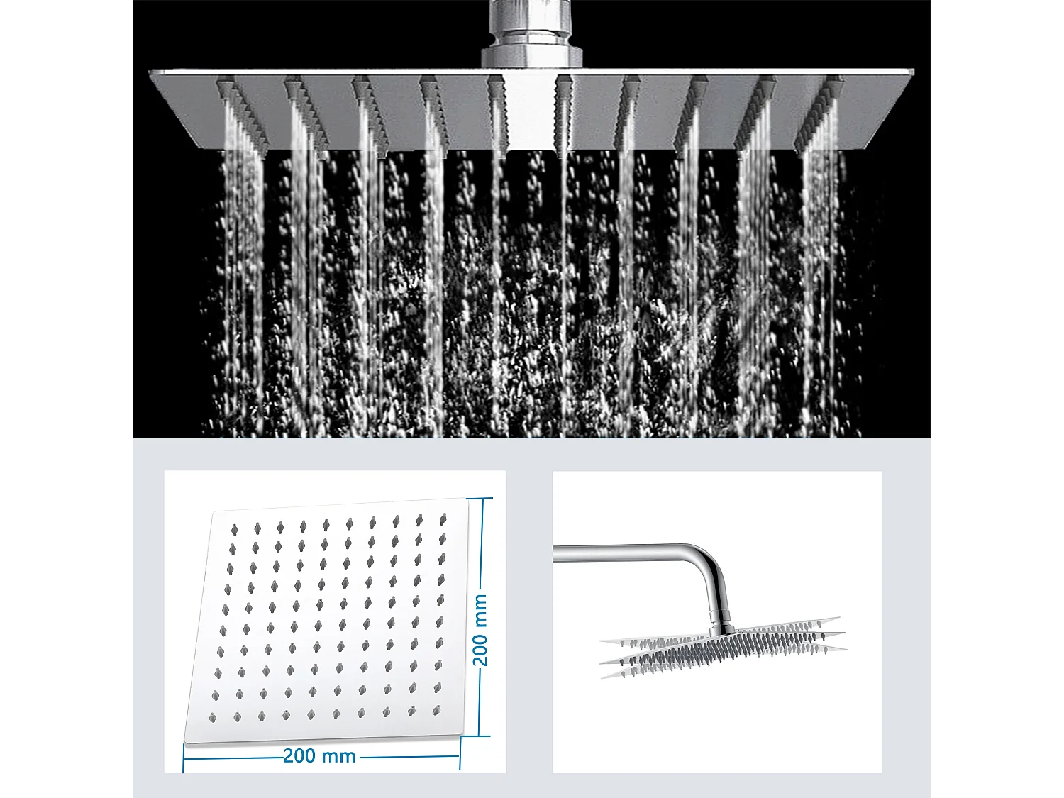 AICA colonne de douche thermostatique en laiton, douche de tête carrée, 3 jets