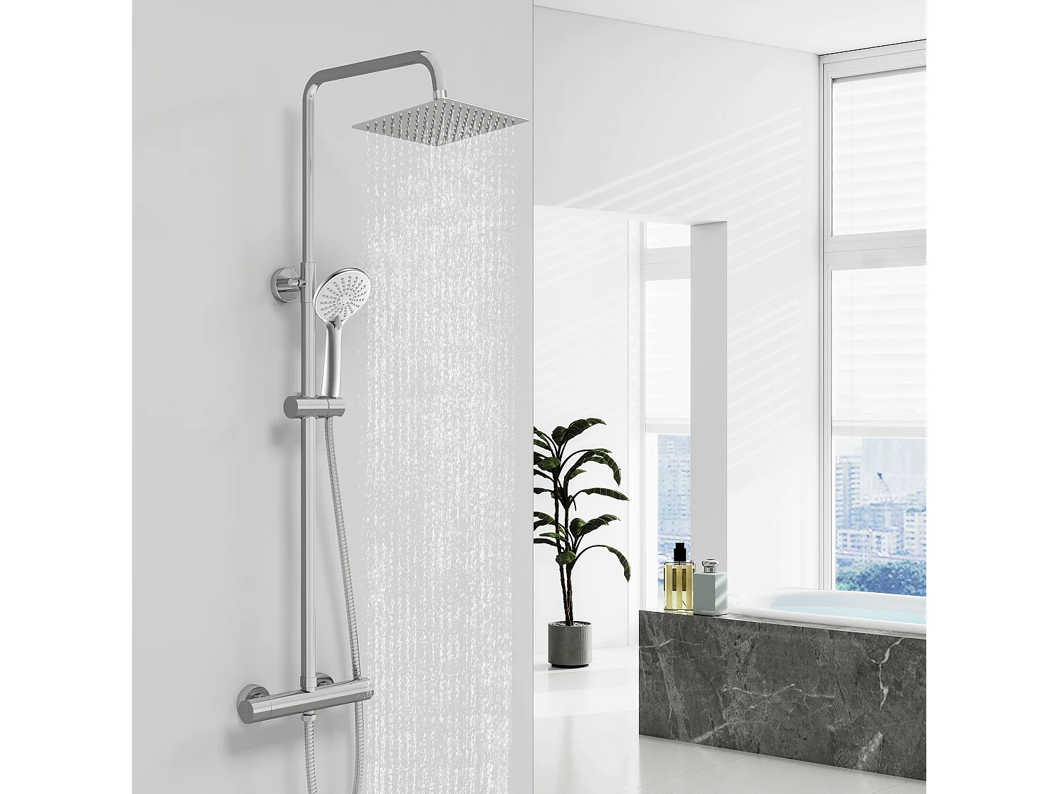 AICA colonne de douche thermostatique en laiton, douche de tête carrée, 3 jets