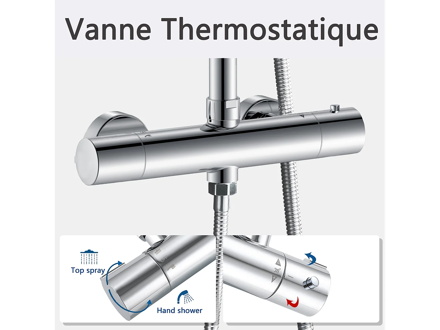 AICA colonne de douche thermostatique en laiton, douche de tête carrée, 3 jets