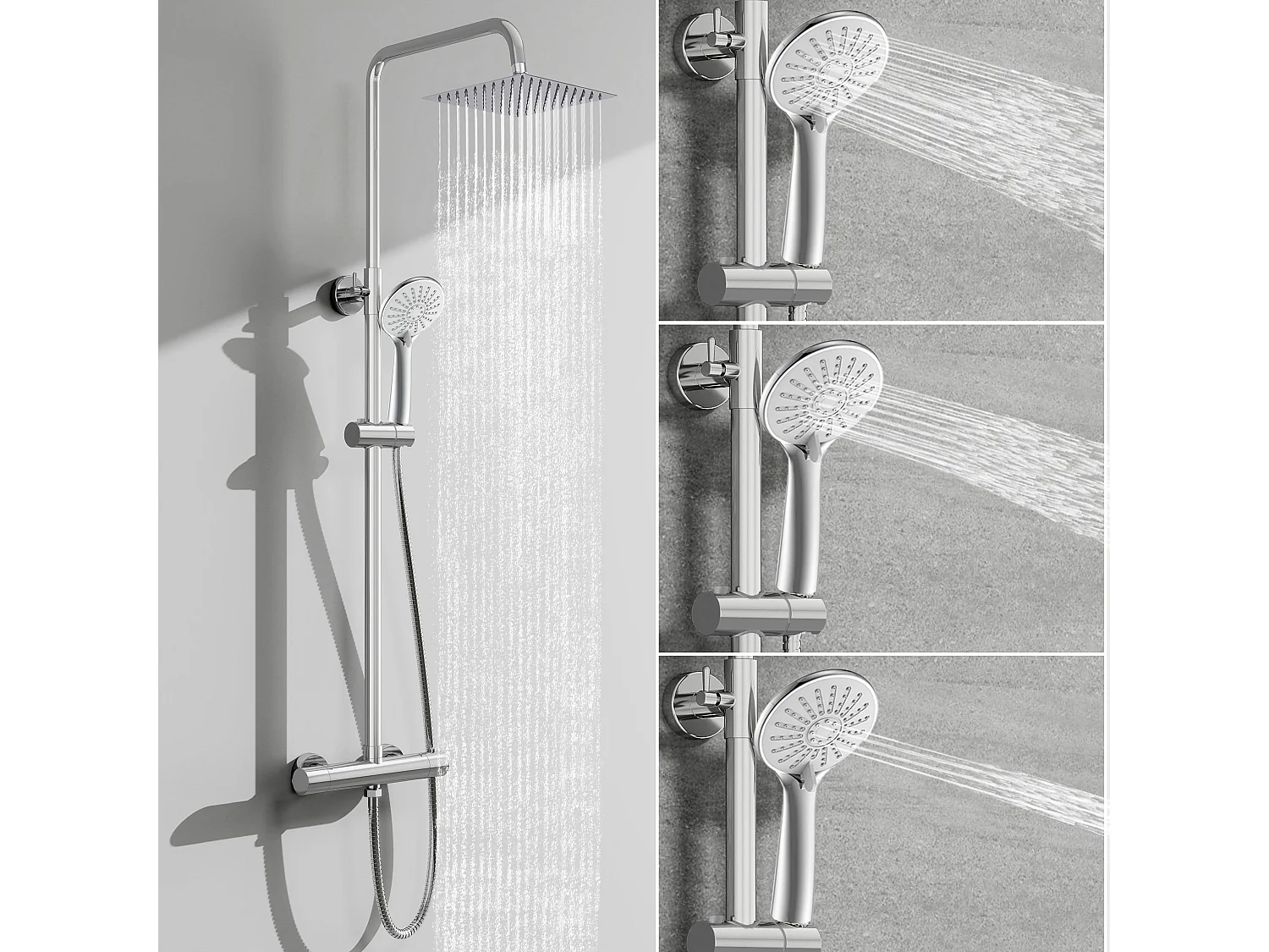 AICA colonne de douche thermostatique en laiton, douche de tête carrée, 3 jets