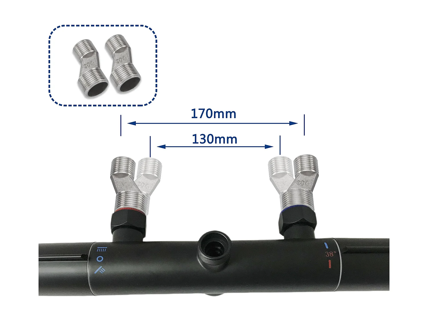 AICA colonne de douche thermostatique noir mat avec douche de tête carrée, douchette ronde à 3 jets, réglable en hauteur