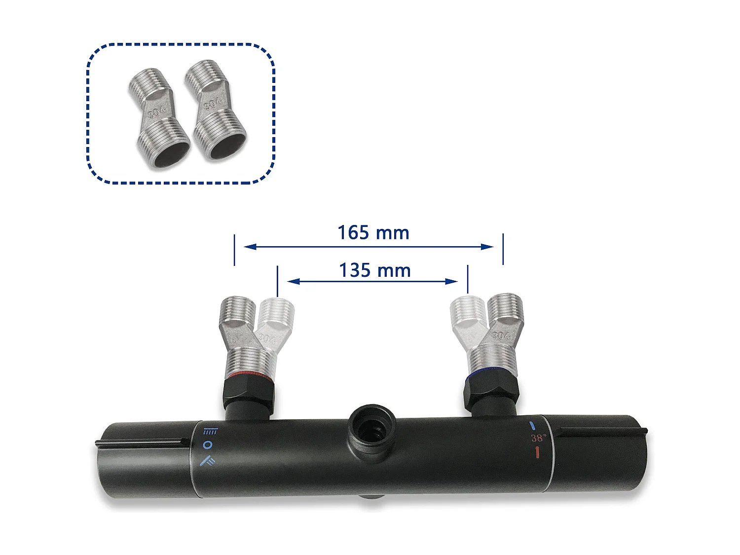 AICA colonne de douche thermostatique noir mat avec douche de tête carrée, douchette ronde à 3 jets, réglable en hauteur