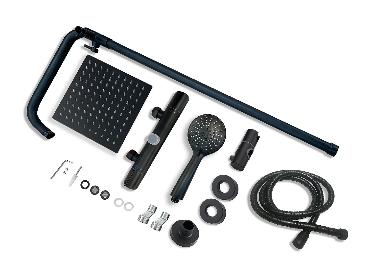 AICA colonne de douche thermostatique noir mat avec douche de tête carrée, douchette ronde à 3 jets, réglable en hauteur