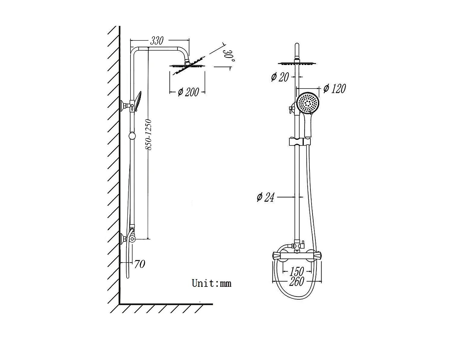 AICA Colonne de douche thermostatique, avec mitigeur thermostatique