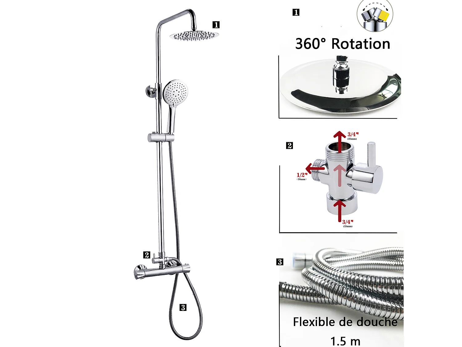 AICA Colonne de douche thermostatique, avec mitigeur thermostatique