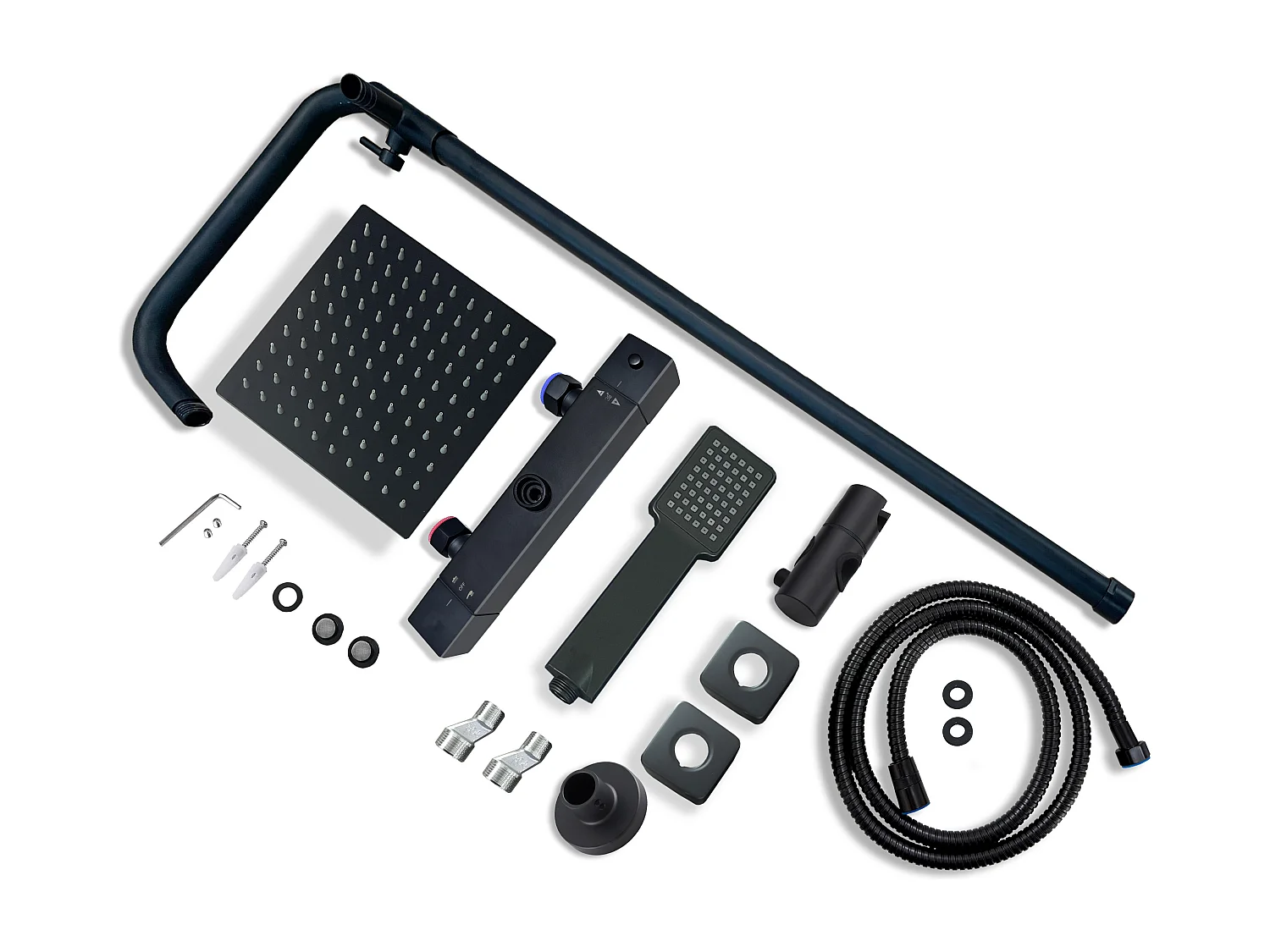 AICA colonne de douche thermostatique noir mat avec douche de tête carrée et douchette à main avec plusieurs modes réglables