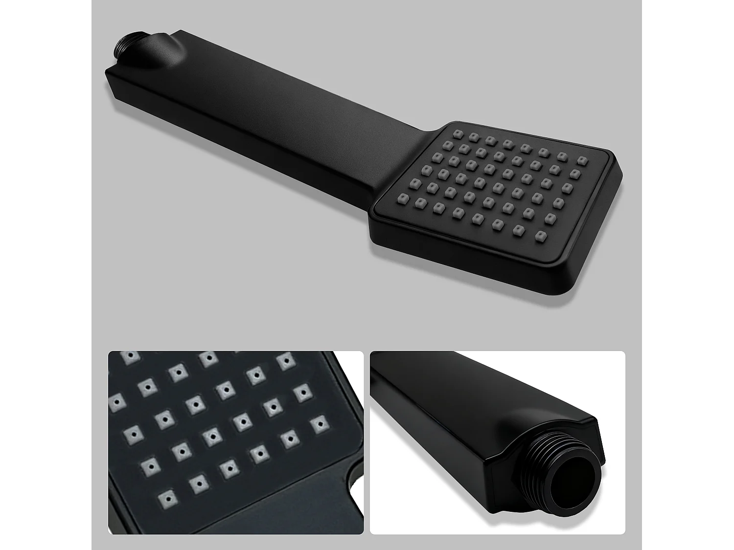 AICA colonne de douche thermostatique noir mat avec douche de tête carrée et douchette à main avec hauteur réglable