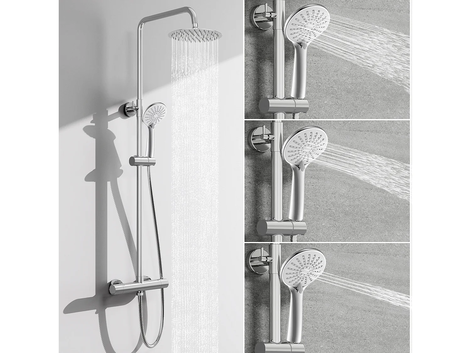 AICA Colonne de douche thermostatique, avec douchette 3 jet, hauteur réglable