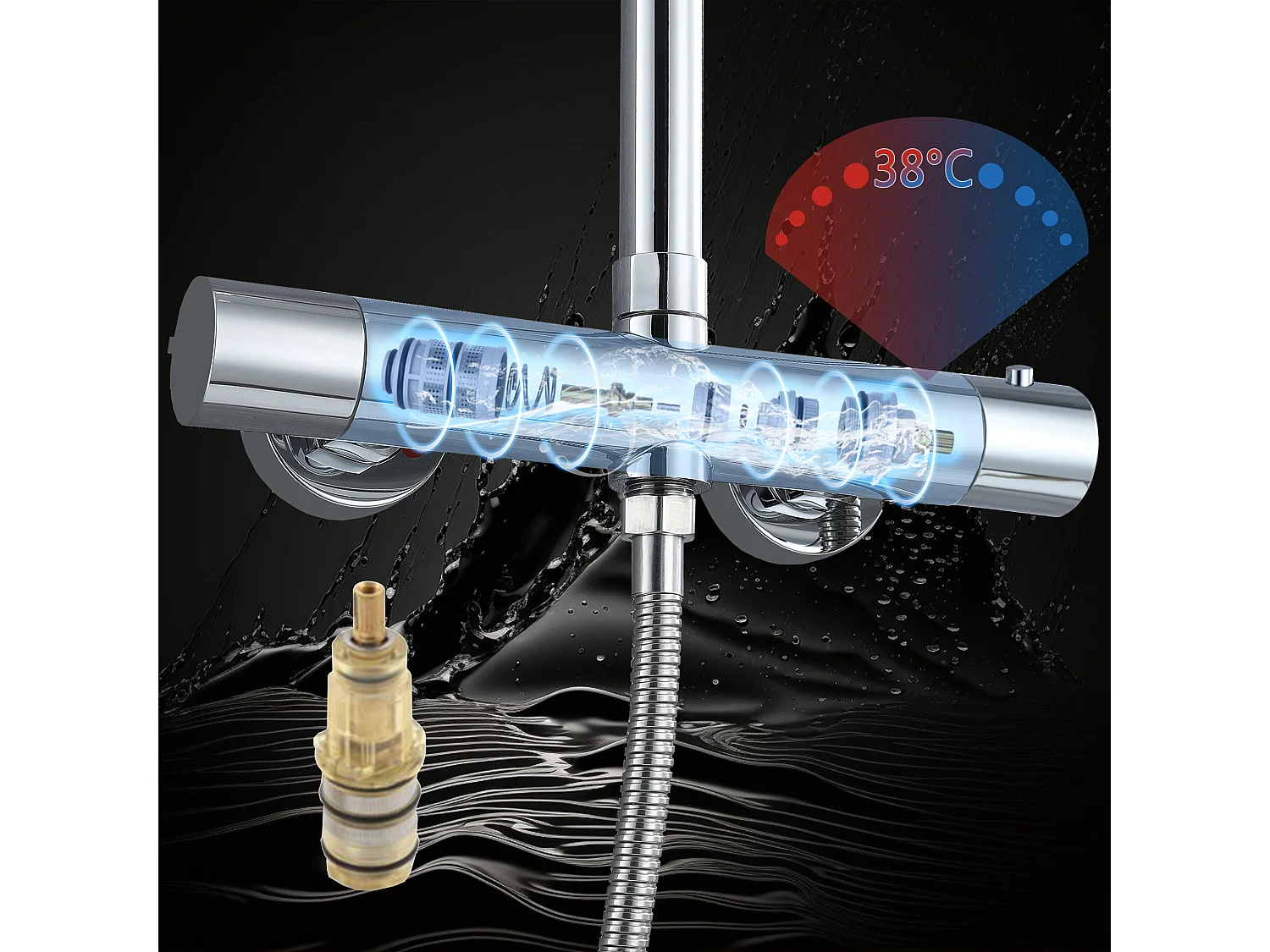 AICA Colonne de douche thermostatique, avec douchette 3 jet, hauteur réglable