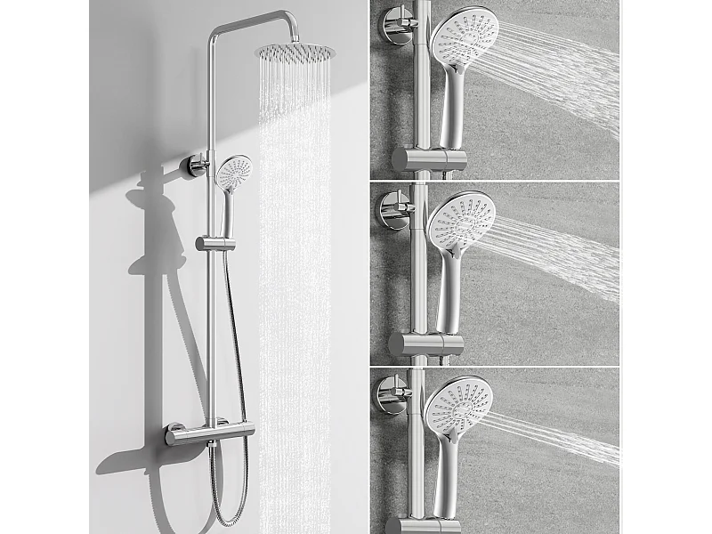 AICA Colonne de douche thermostatique, avec douchette 3 jet, hauteur réglable