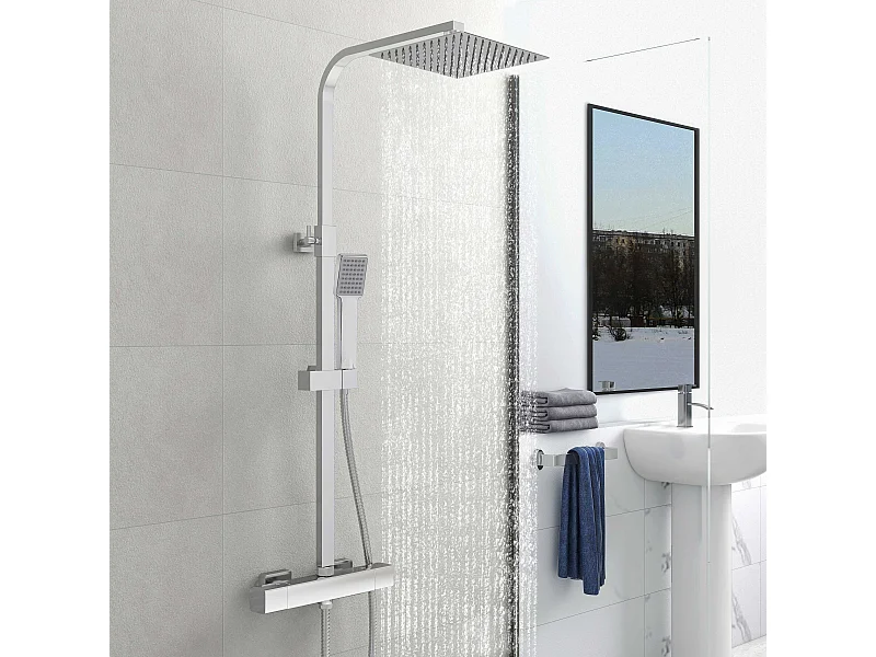 AICA colonne de douche thermostatique avec pomme de douche 10", hauteur réglable 76-118 cm