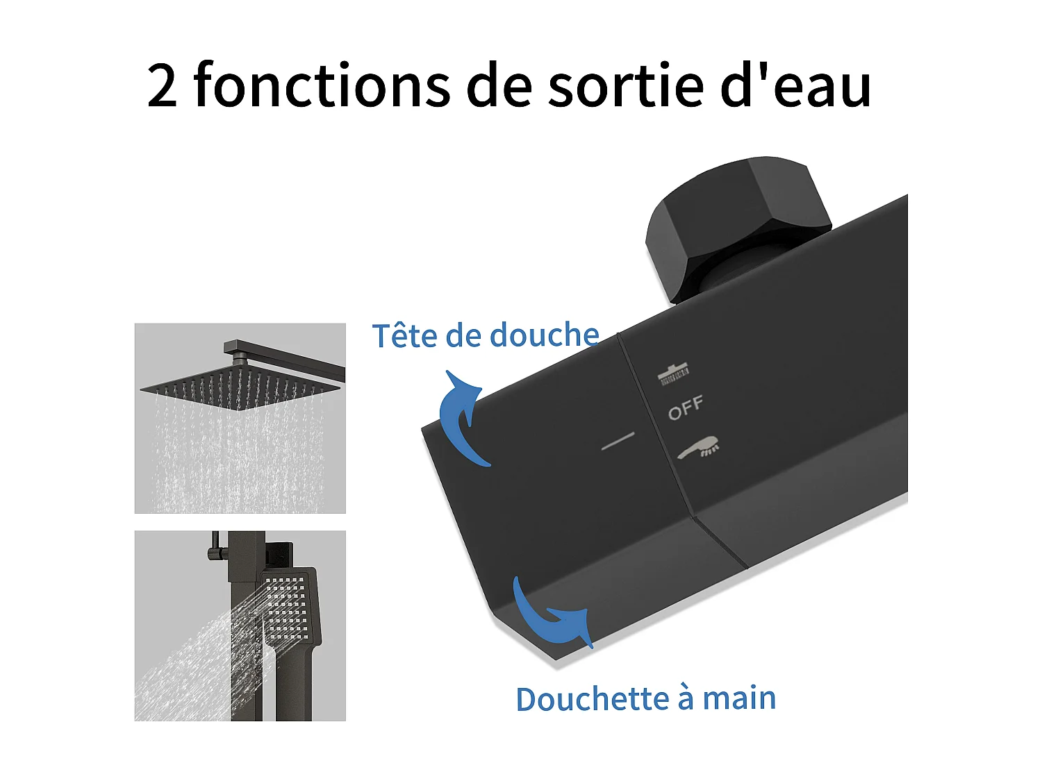 AICA colonne de douche thermostatique noir mat avec douche de tête carrée 20X20cm, réglable en hauteur 730-1150mm