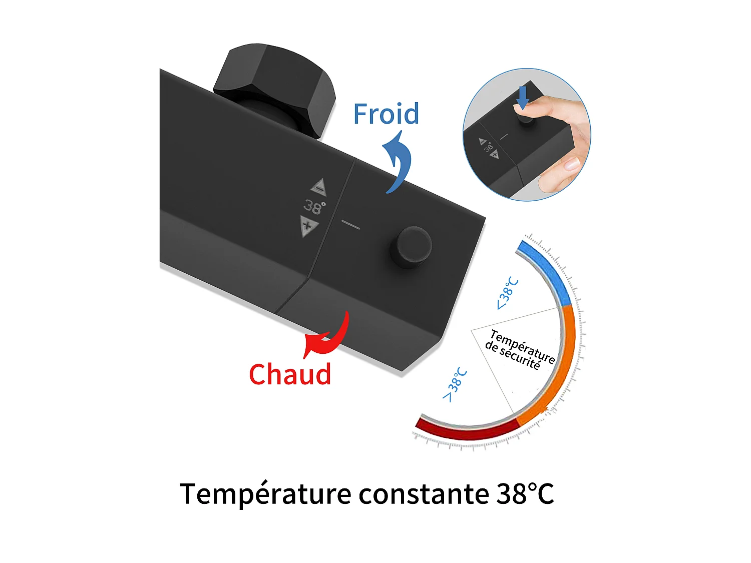 AICA colonne de douche thermostatique noir mat avec douche de tête carrée 20X20cm, réglable en hauteur 730-1150mm