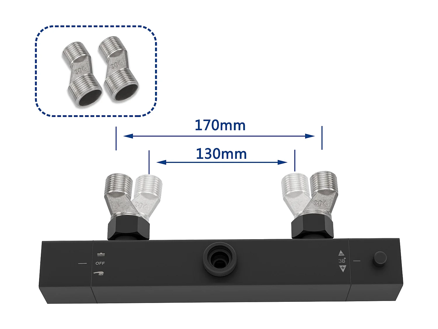 AICA colonne de douche thermostatique noir mat avec douche de tête carrée 20X20cm, réglable en hauteur 730-1150mm