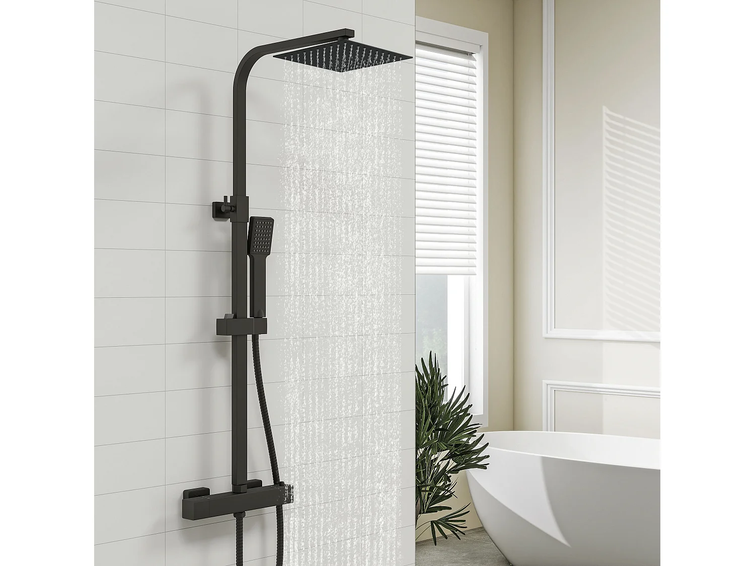 AICA colonne de douche thermostatique noir mat avec douche de tête carrée 20X20cm, réglable en hauteur 730-1150mm