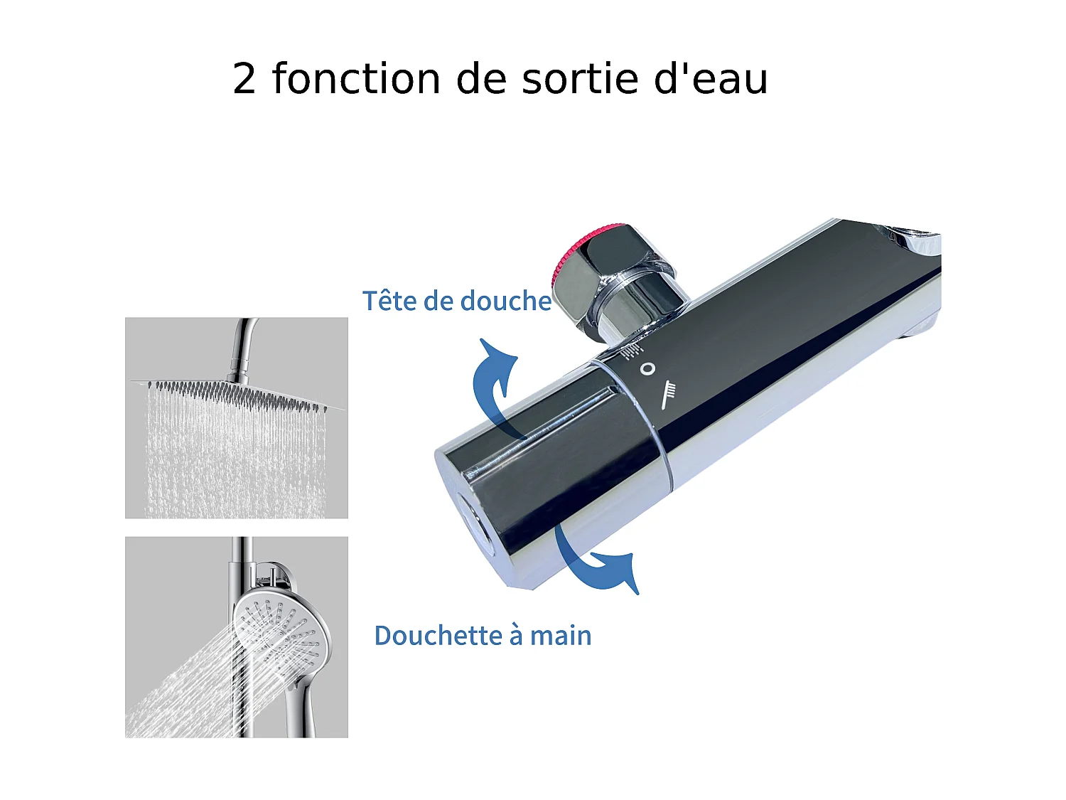 AICA Colonne de douche thermostatique chromée, avec douche de tête ronde et douchette à main réglable en plusieurs modes