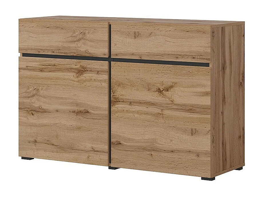 Buffet 120cm kleur eiken en zwart, collectie HAVANA. Dressoir met 2 deuren en 2 laden.