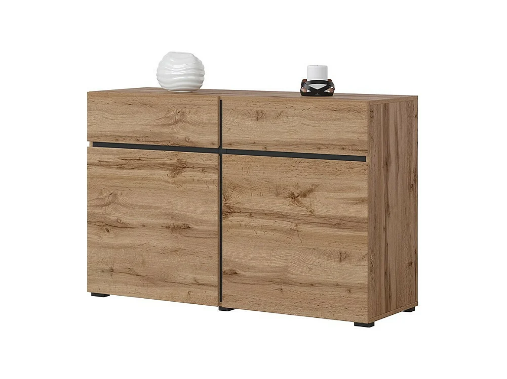Buffet 120cm kleur eiken en zwart, collectie HAVANA. Dressoir met 2 deuren en 2 laden.