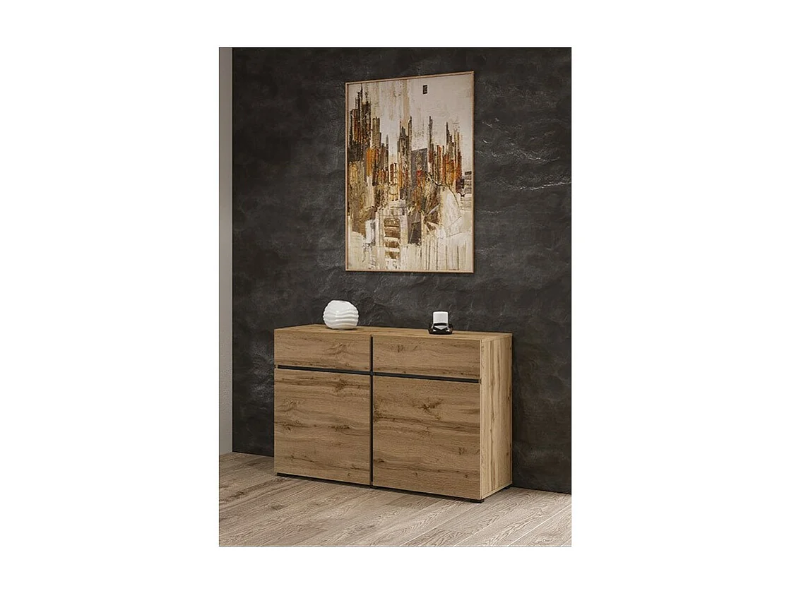 Buffet 120cm coloris chêne et noir collection HAVANA. Aparador de diseño con 2 puertas y 2 cajones.