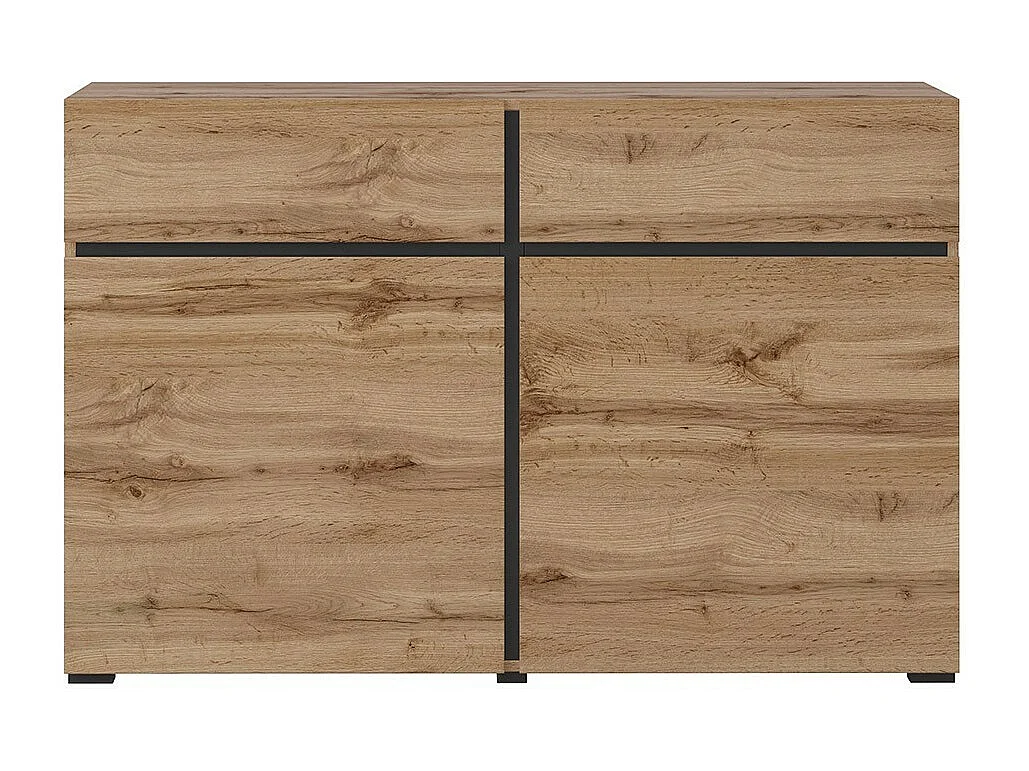 Buffet 120cm coloris chêne et noir collection HAVANA. Aparador de diseño con 2 puertas y 2 cajones.