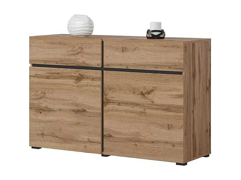 Buffet 120cm kleur eiken en zwart, collectie HAVANA. Dressoir met 2 deuren en 2 laden.