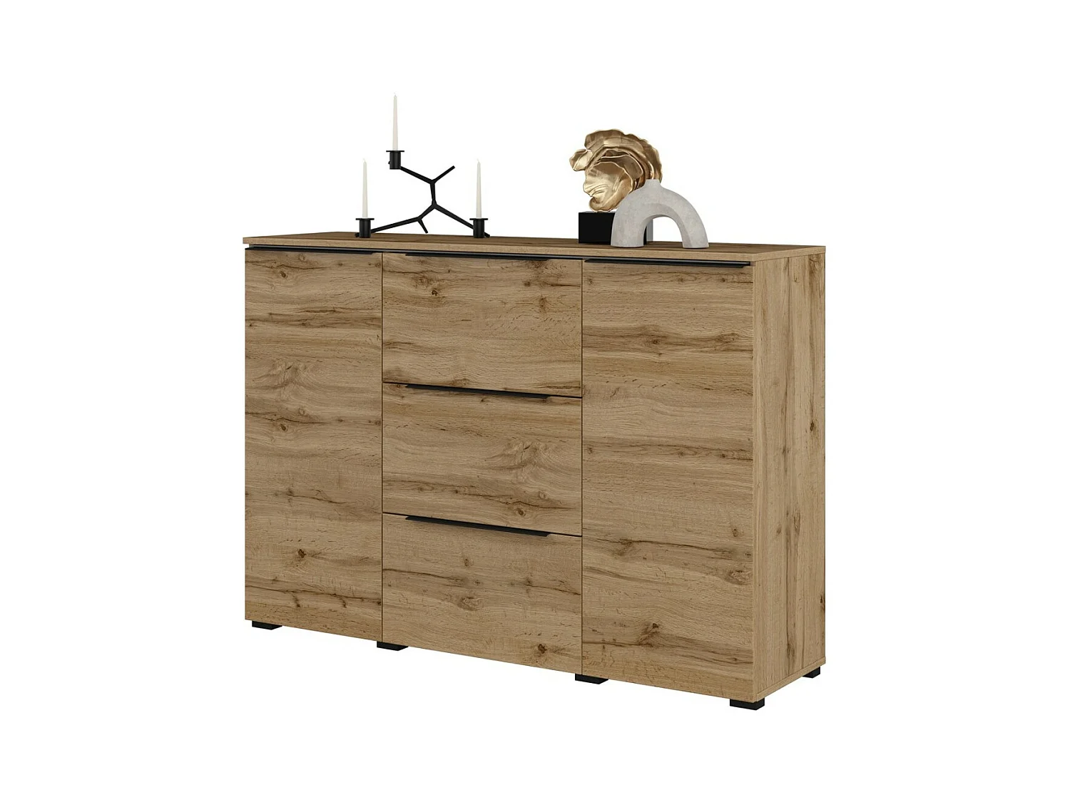 Buffet ALICE coloris chêne wotan – 2 portes, 3 tiroirs