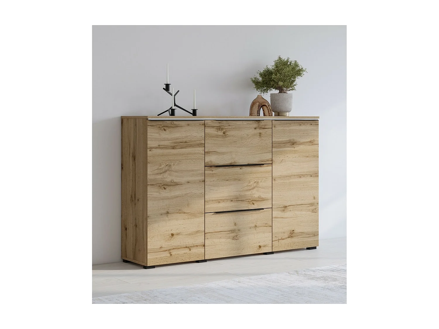 Buffet ALICE coloris chêne wotan – 2 portes, 3 tiroirs