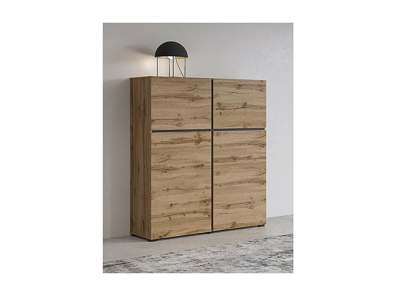 Buffet hoog in eiken- en zwartkleur L120xH140xP40 collectie HAVANA. Hoog dressoir met 4 deuren.