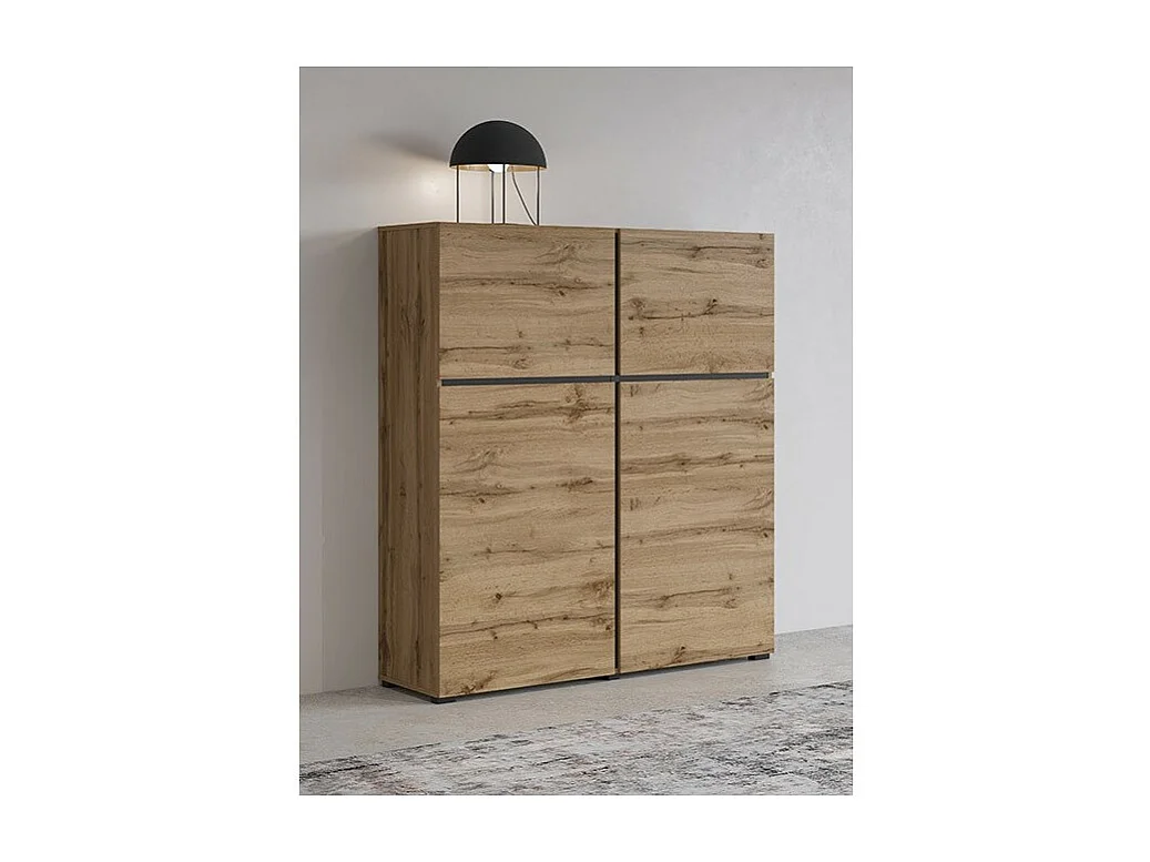 Buffet haut coloris chêne et noir L120xH140xP40 collection HAVANA. Bahut  haut design avec 4 portes.