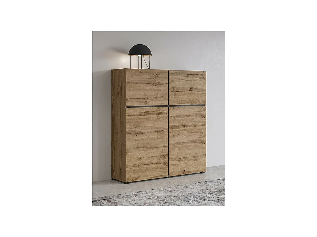 Buffet hoog in eiken- en zwartkleur L120xH140xP40 collectie HAVANA. Hoog dressoir met 4 deuren.