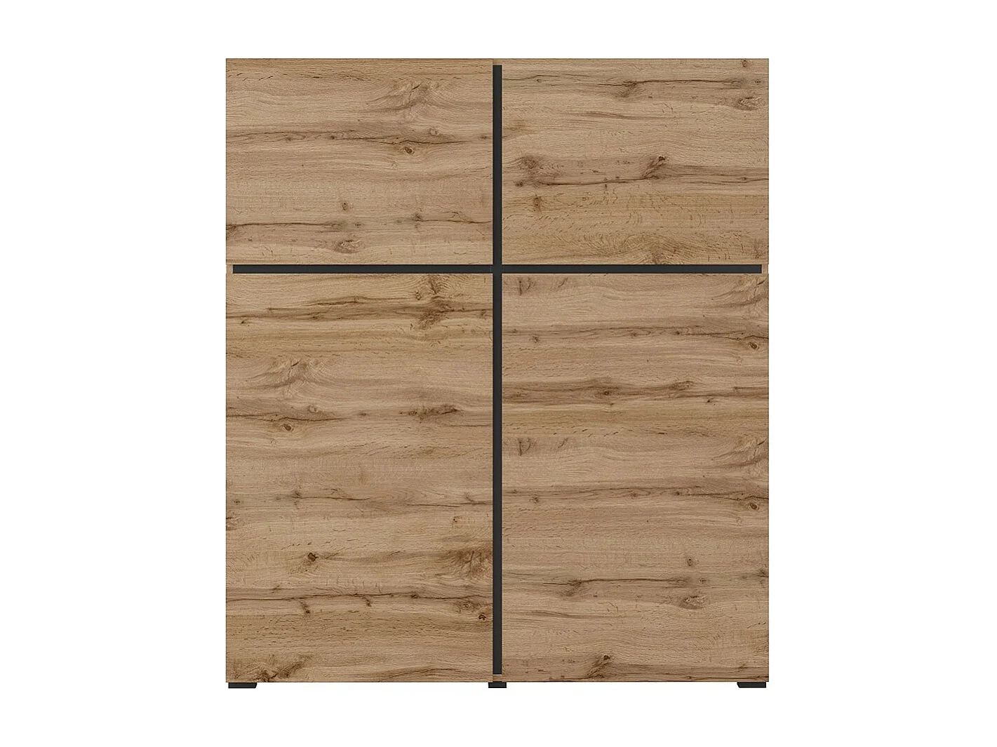 Buffet haut coloris chêne et noir L120xH140xP40 collection HAVANA. Bahut  haut design avec 4 portes.