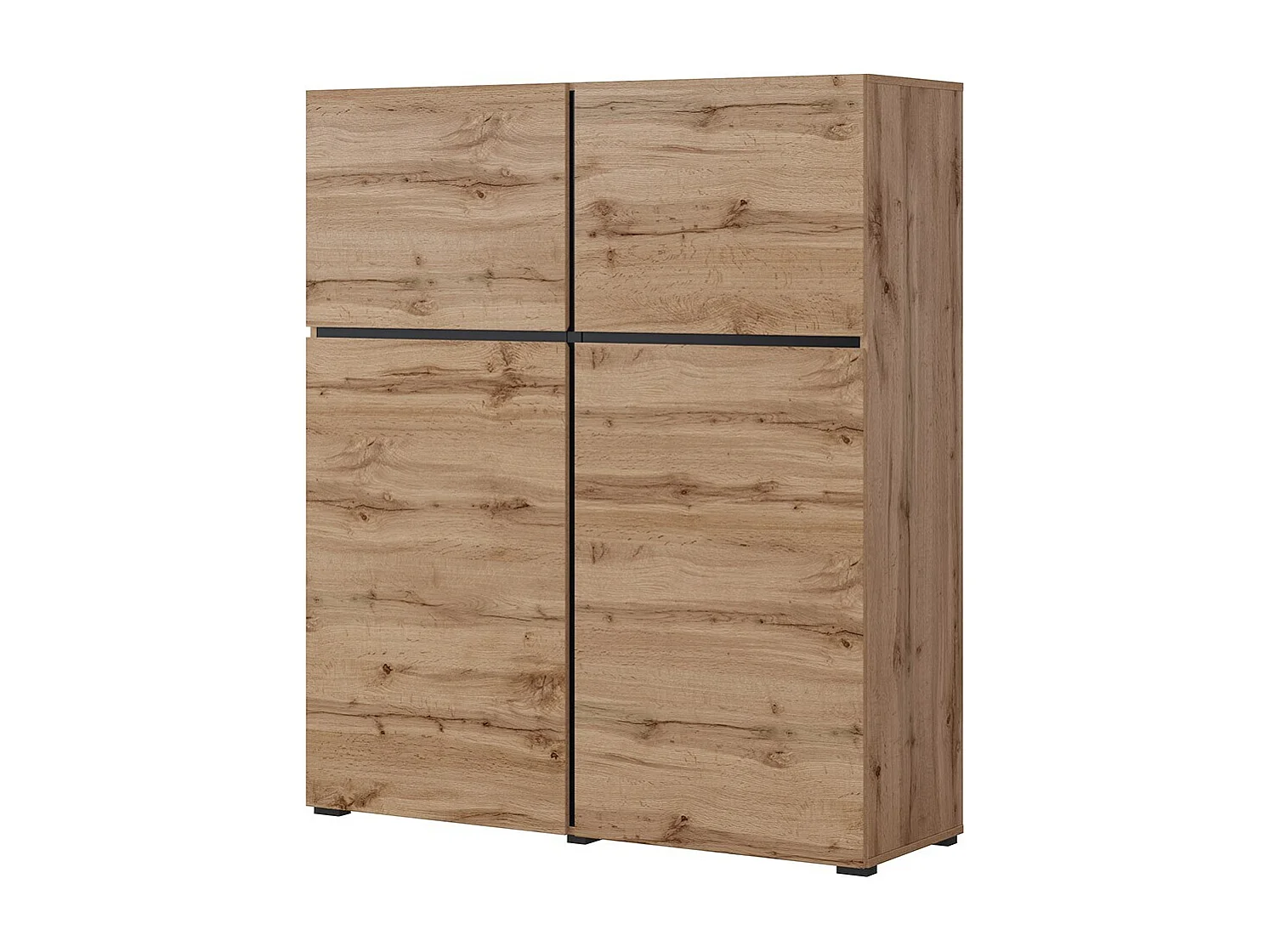 Buffet haut coloris chêne et noir L120xH140xP40 collection HAVANA. Bahut  haut design avec 4 portes.