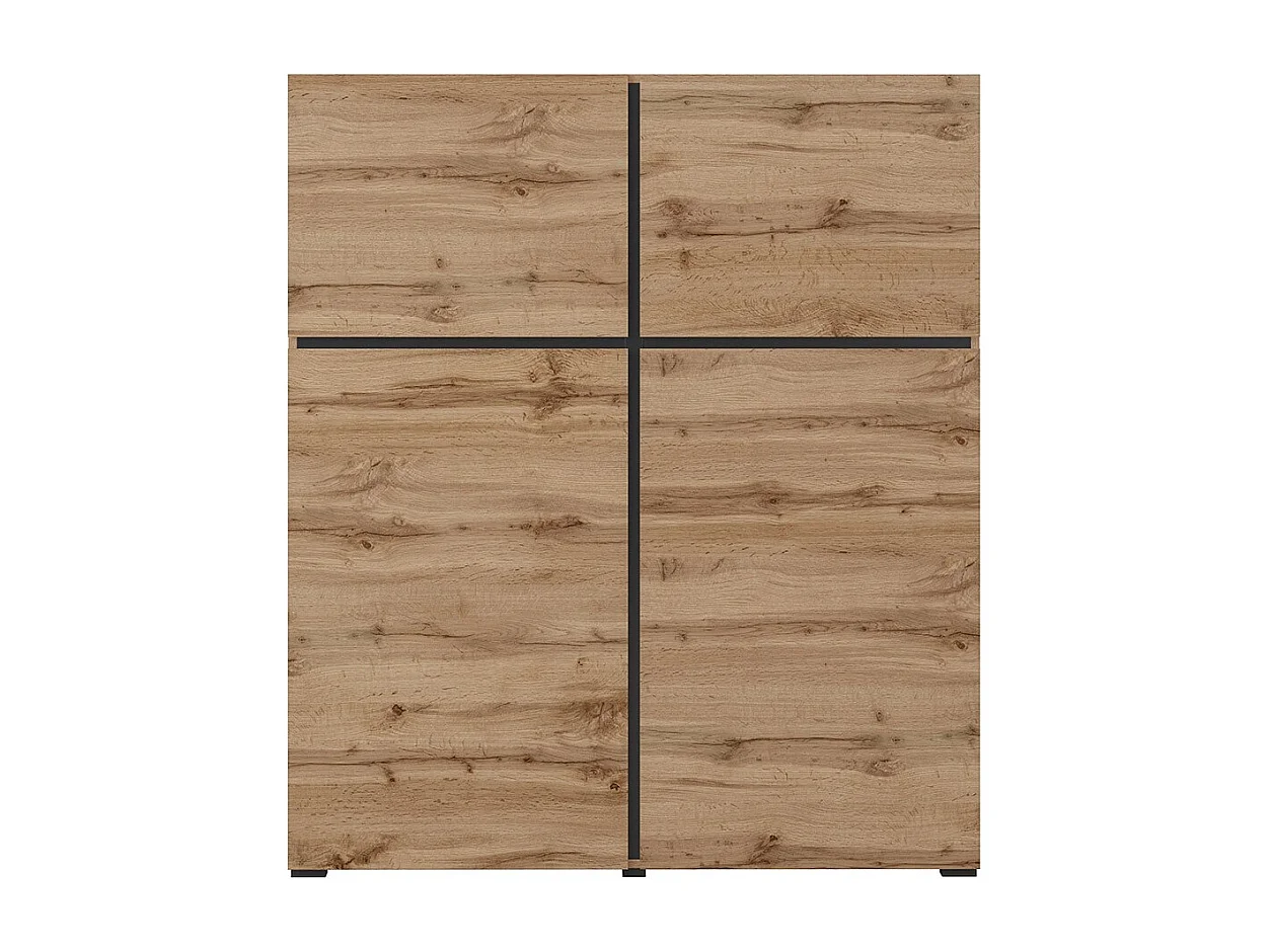 Buffet haut coloris chêne et noir L120xH140xP40 collection HAVANA. Bahut  haut design avec 4 portes.