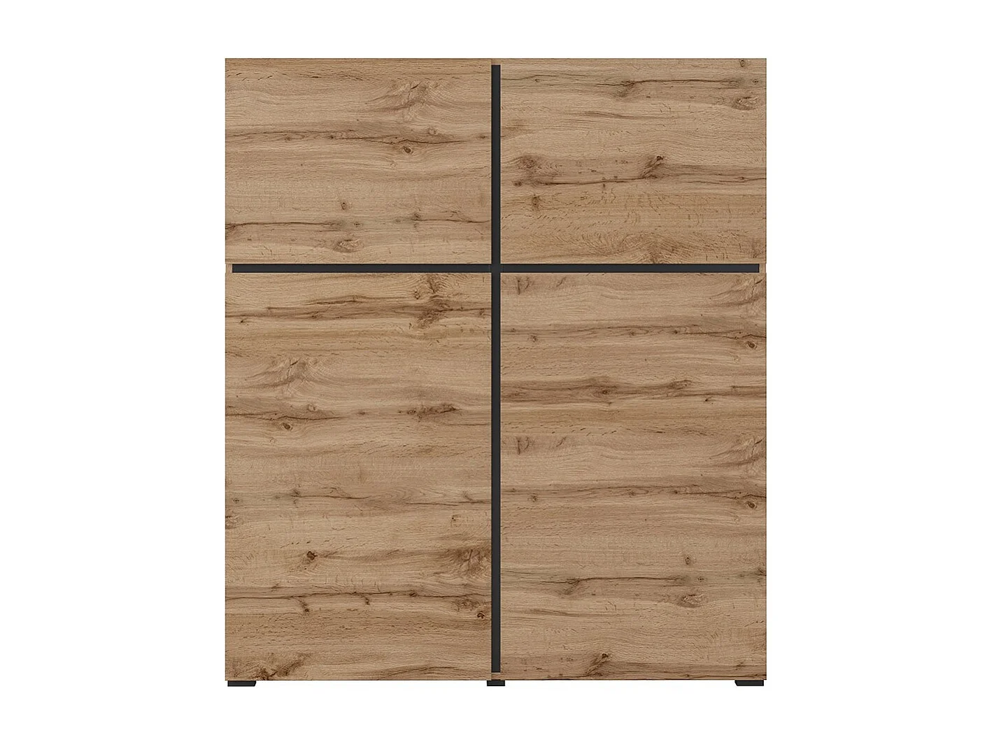 Buffet haut coloris chêne et noir L120xH140xP40 collection HAVANA. Bahut  haut design avec 4 portes.