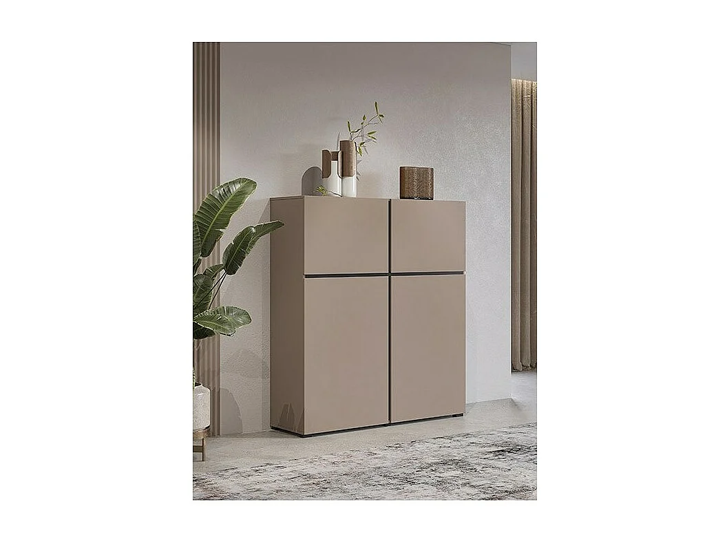 Buffet hoog in beige en zwart kleur L120xH140xP40 collectie HAVANA. Hoog dressoir design met 4 deuren.