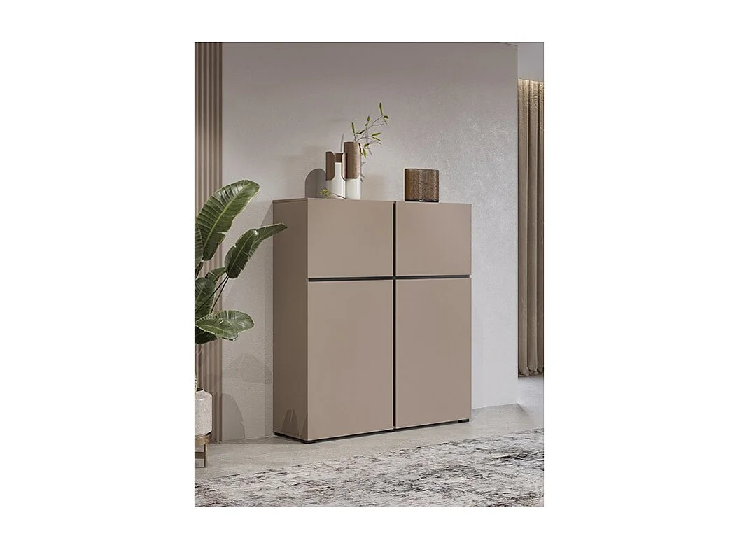 Buffet haut coloris beige et noir L120xH140xP40 collection HAVANA. Bahut  haut design avec 4 portes.