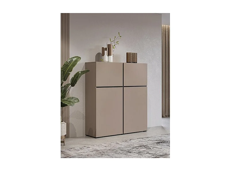 Buffet haut coloris beige et noir L120xH140xP40 collection HAVANA. Bahut  haut design avec 4 portes.