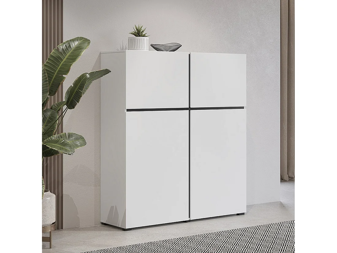 Buffet haut coloris blanc et noir L120xH140xP40 collection HAVANA. Bahut  haut design avec 4 portes.